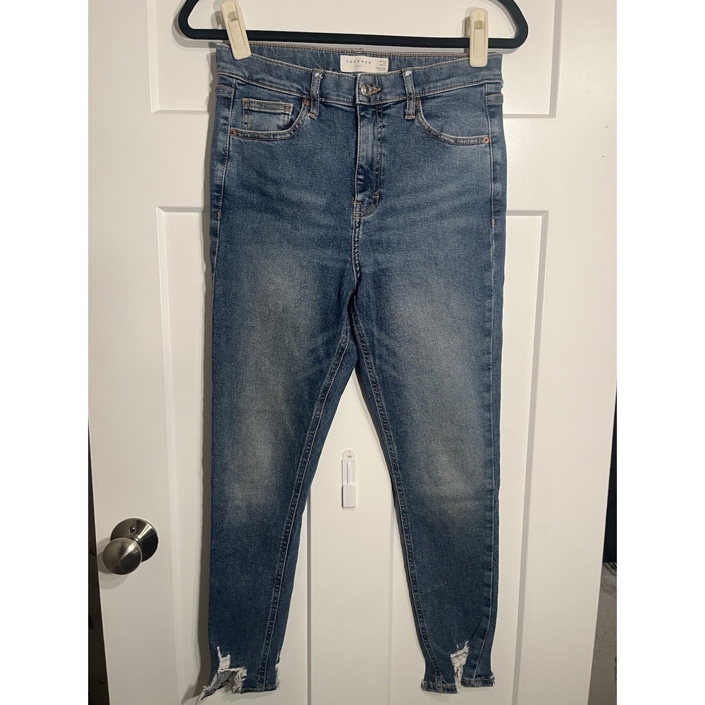 Topshop Jamie Jeans Womens W30 L30 Blue High Rise Skinny Distressed Raw Hem